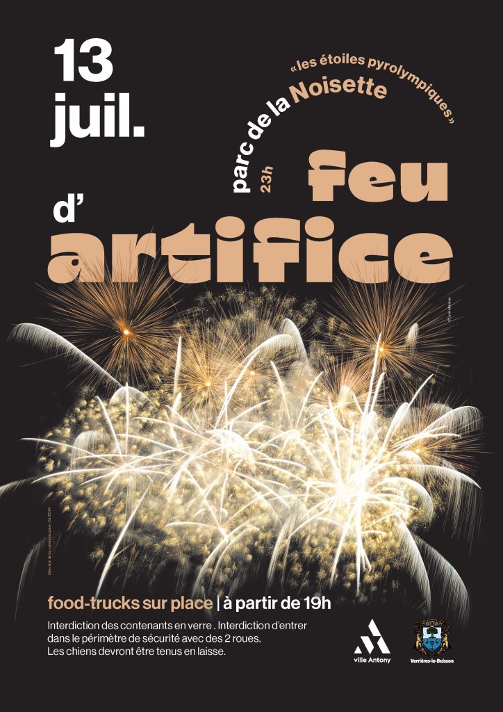 Venez assister au feu d'artifice de la fête nationale le samedi 13 juillet au parc de la Noisette.